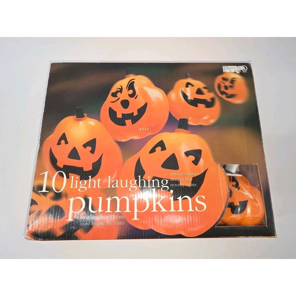 Halloween String Lights 10 Stacked Pumpkins Blow Mold New !!!